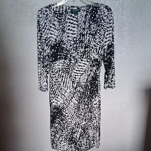 Lauren Ralph Lauren Monochrome Abstract Long Sleeve Dress